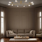 Modern brushed gold sputnik semi-flush ceiling light fixture with 10 arms - Elirian
