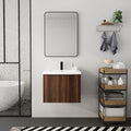 24" Dark Walnut Floating Bathroom Vanity with Resin Sink & Soft-Close Doors