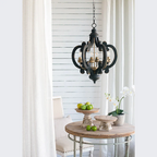 French 6-Light Black Country Wood Pendant Light with Adjustable Chain - Elirian