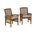 Dark Brown Acacia Wood Slat-Back Patio Chair with Cushions - Set of 2