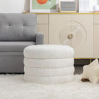 Pouf ottoman rond en boucle souple ivoire avec espace de rangement
