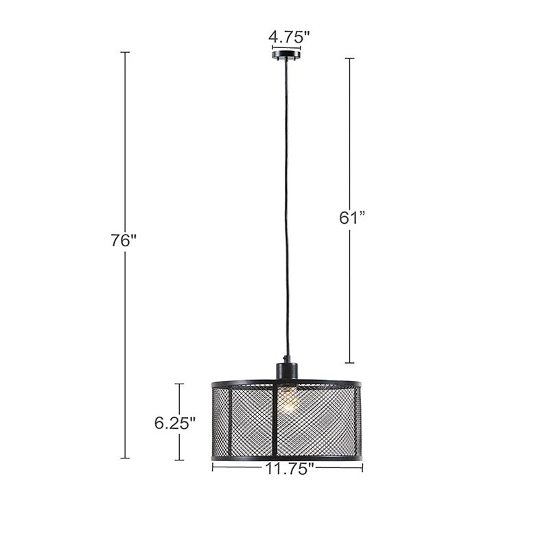 Black drum mesh metal pendant light with adjustable cord for modern home decor - Elirian