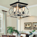 Farmhouse 4-light pendant lamp with oak wood and antique black metal frame - Elirian