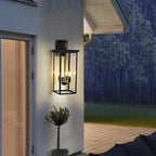 11.2" Black Candle-Style Outdoor Wall Light with Glass Panels & 4 Lights