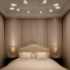 Modern brushed gold sputnik semi-flush ceiling light with ten glass arms - Elirian
