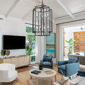 18" Farmhouse Black & Silver Tiered Lantern Chandelier with 8 Lights