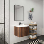 24" Dark Walnut Floating Bathroom Vanity with Resin Sink & Soft-Close Doors