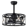Industrial matte black caged ceiling fan with integrated light fixture and remote control - Elirian