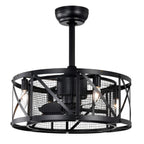 Industrial matte black caged ceiling fan with integrated light fixture and remote control - Elirian
