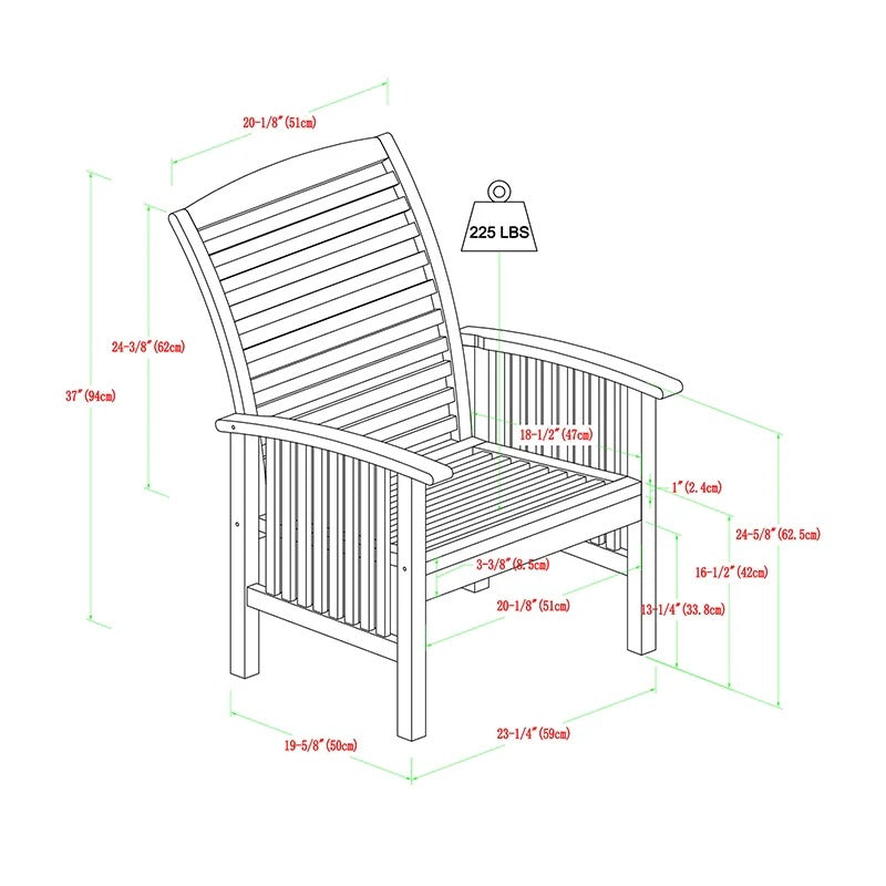 Dark Brown Acacia Wood Slat-Back Patio Chair with Cushions - Set of 2