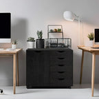 Black 5-Drawer Office Storage Cabinet on Wheels with Door