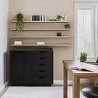 Black 5-Drawer Office Storage Cabinet on Wheels with Door