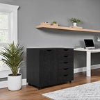 Black 5-Drawer Office Storage Cabinet on Wheels with Door