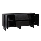 Schwarzes 160 cm breites Sideboard aus Küsteneiche mit abgeschrägten Schubladen und Kabeldurchführung
