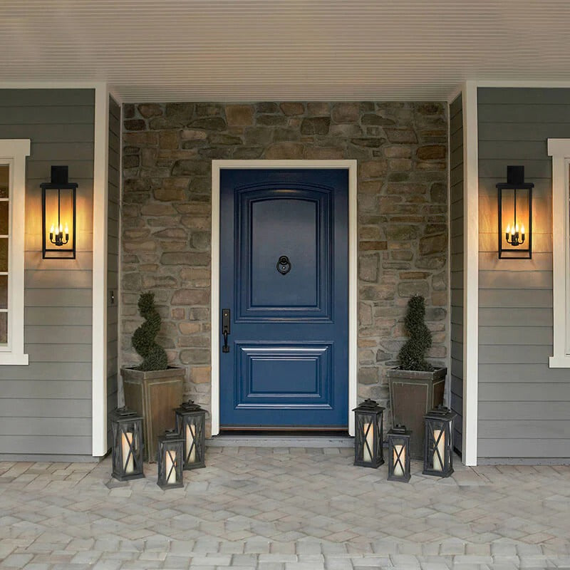 13" Matte Black 4-Light Farmhouse Outdoor Wall Light with Glass Shades