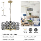 Modern black crystal pendant light fixture with five bulbs and chain suspension - Elirian