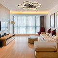 Modern black 6-ring LED flush ceiling light with remote control in contemporary living room - Elirian