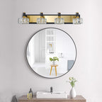 Crystal 4-light LED vanity fixture - black and brass bathroom wall light - Elirian