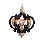Ornate blue wood and iron farmhouse pendant light with six glass cylinders and scrolled arms - Elirian