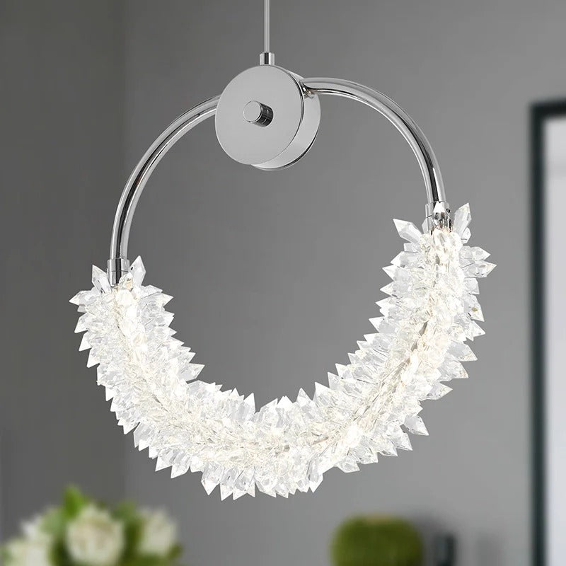 Modern crystal glass LED pendant light with chrome finish - elegant hanging fixture - Elirian