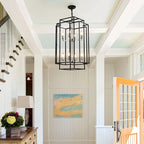 18" Farmhouse Black & Silver Tiered Lantern Chandelier with 8 Lights