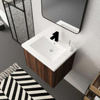 24" Dark Walnut Floating Bathroom Vanity with Resin Sink & Soft-Close Doors