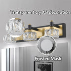 Modern crystal LED bathroom vanity light with brushed gold finish and frosted mask - Elirian