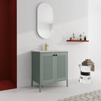 30" Mint Green Steel Bathroom Vanity with Ceramic Sink and Mesh Doors