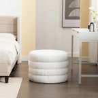 Pouf ottoman rond en boucle souple ivoire avec espace de rangement