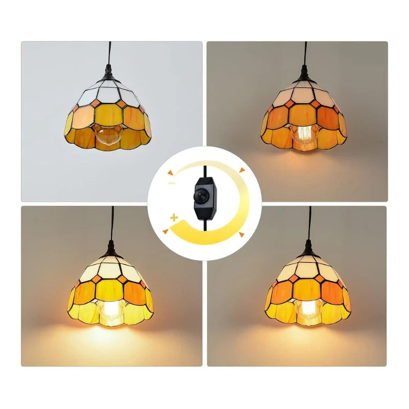 Handcrafted Stained Glass Pendant Light with 16.4 Ft Plug-In Cord & Dimmer Switch