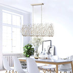 Vintage silver crystal chandelier with five lights above modern dining table - Elirian