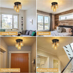 3-light hand-woven rattan flush mount ceiling light in modern living room, bedroom, foyer and hallway spaces - Elirian