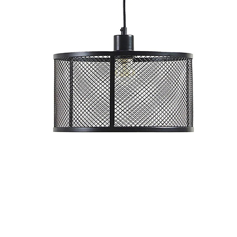 Black mesh drum pendant light with adjustable cord for modern home decor - Elirian