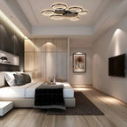 Modern black 6-ring LED flush ceiling light fixture with remote control for contemporary bedroom - Elirian
