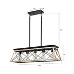 Farmhouse Oak Wood Metal 5-Light Linear Pendant Island Lighting Fixture - Elirian