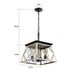 Farmhouse 4-light pendant light with oak wood frame and antique metal details - Elirian