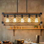 Farmhouse 5-light walnut and black pendant light fixture with industrial design - Elirian