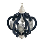 Blue wood and iron six-light farmhouse pendant chandelier with scrolled arms - Elirian