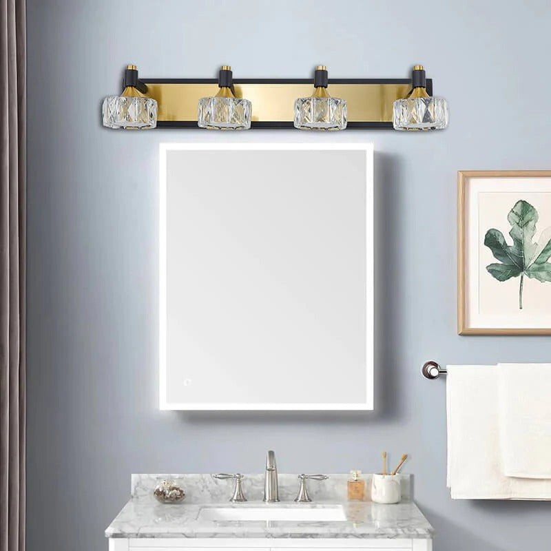 Crystal 4-light LED vanity wall fixture - black brass mirror lighting - Elirian