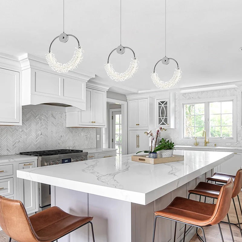 Modern Crystal Glass LED Pendant Light Chrome Finish Elegant Kitchen Island Lighting Elirian
