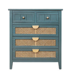 Dark Green Rattan 5-Drawer Storage Cabinet with 4 Drawer