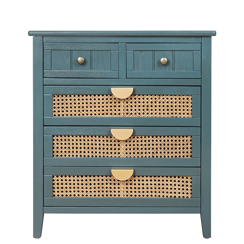 Dark Green Rattan 5-Drawer Storage Cabinet with 4 Drawer