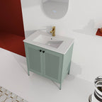 30" Mint Green Steel Bathroom Vanity with Ceramic Sink and Mesh Doors