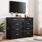 Nine-Drawer Black Wood Dresser with White Antique-Style Handles