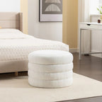 Pouf ottoman rond en boucle souple ivoire avec espace de rangement