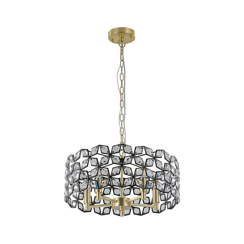 Modern black crystal pendant light - five-light brass chandelier fixture - Elirian
