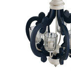 Blue wood and iron farmhouse pendant light with scrolled arms and glass holders - Elirian