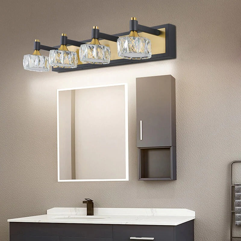 Modern crystal LED vanity light with black brass finish for bathroom mirrors - Elirian