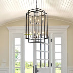 18" Farmhouse Black & Silver Tiered Lantern Chandelier with 8 Lights