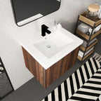 24" Dark Walnut Floating Bathroom Vanity with Resin Sink & Soft-Close Doors